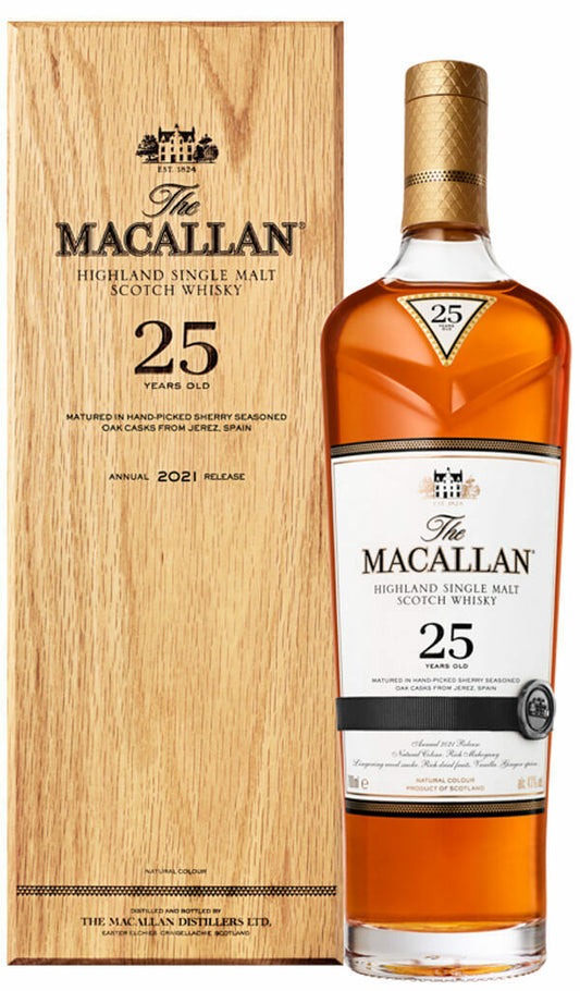 Find out more or buy The Macallan Sherry Oak 25 Year Old - 2021 Release (Scotch Whisky) online at Wine Sellers Direct - Australia’s independent liquor specialists.